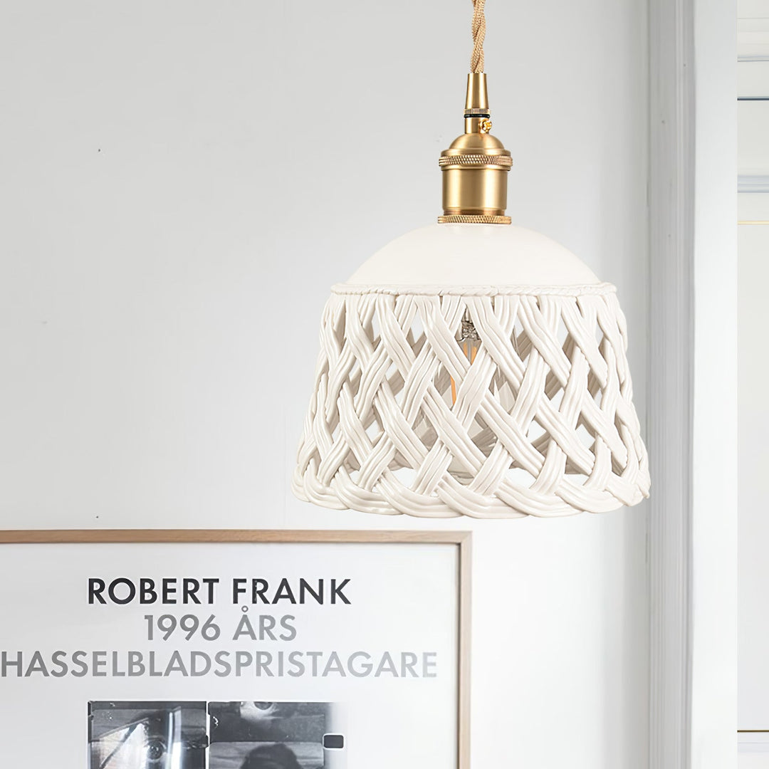 Woven Ceramic Brass Swag Pendant Light