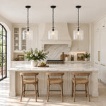 Charger l'image dans la visionneuse de galerie, Vintage Glass Pendant Light with Adjustable Height - Metal Fixture for Dining and Kitchen Islands