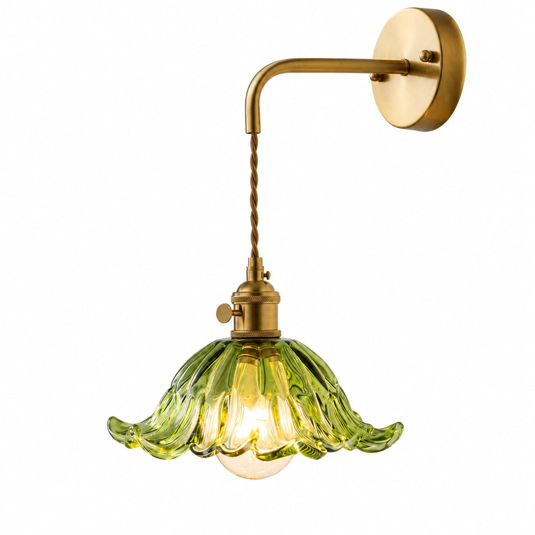 Small Green Striped-Flower Cord Wall Lamp