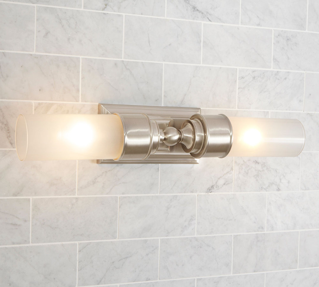 Kalvora Double Tube Wall Sconce - Aged Frosted Glass Vanity Light