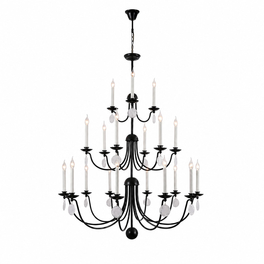 Multi-Layer Black Candle Staircase Chandelier