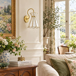Cargar imagen en el visor de la Galería, Brass Band Hourglass Shade Capiz Petal Wall Light