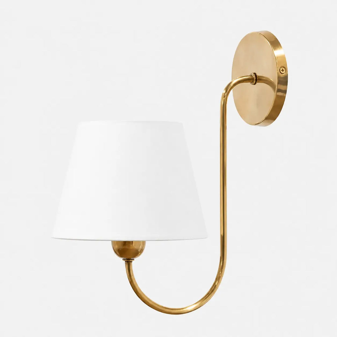 Natural Copper curved arm fabric shade wall sconce