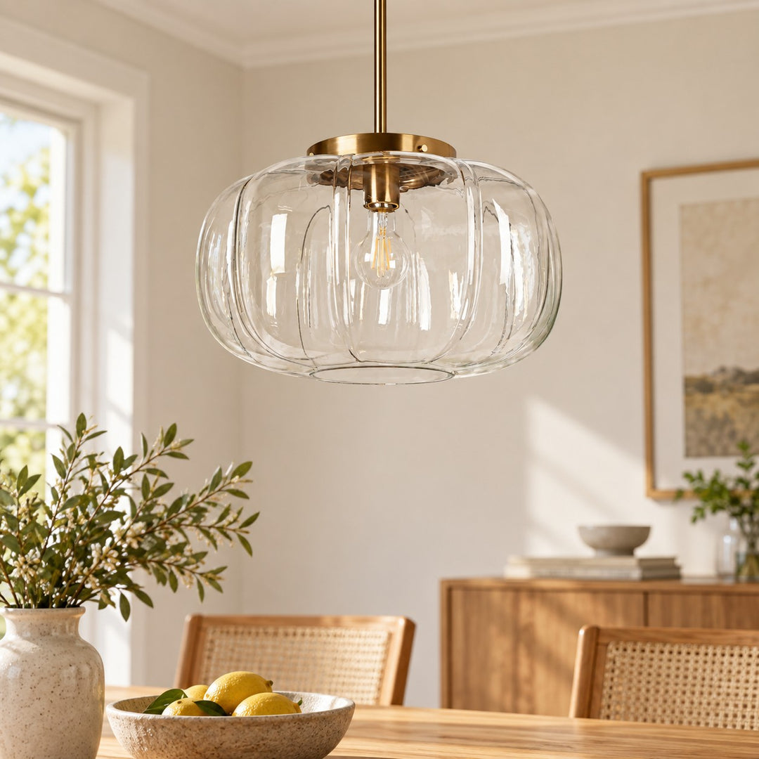 Ribbed Glass Single-Light Dome Pendant Light
