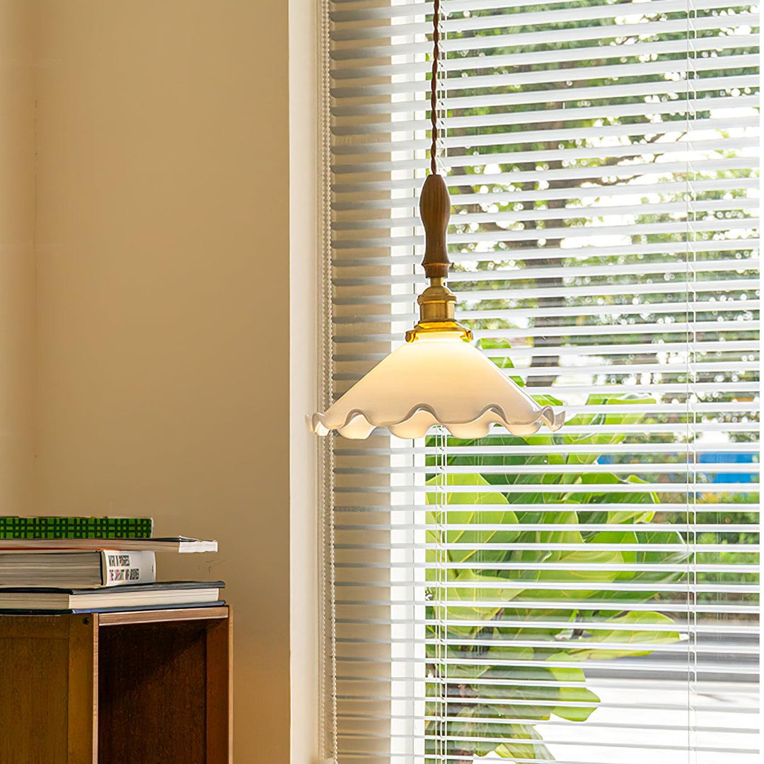 White Sculptural Glass Plug-In Pendant