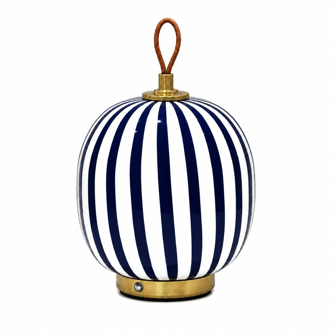 Blue and white striped rechargeable glass table lamp