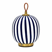 Blue and white striped rechargeable glass table lamp