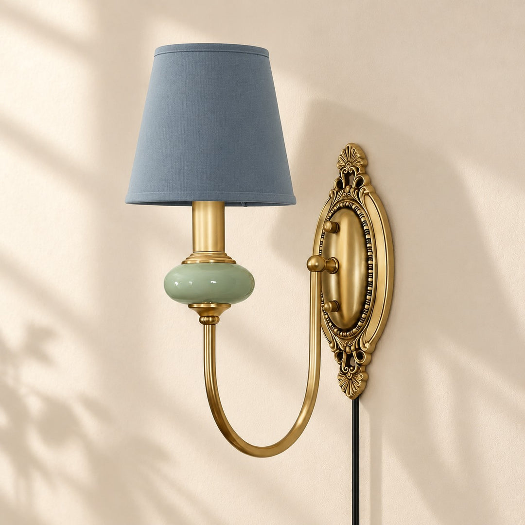 Rowanea Fabric Shade Ceramic Plug-In Wall Sconce