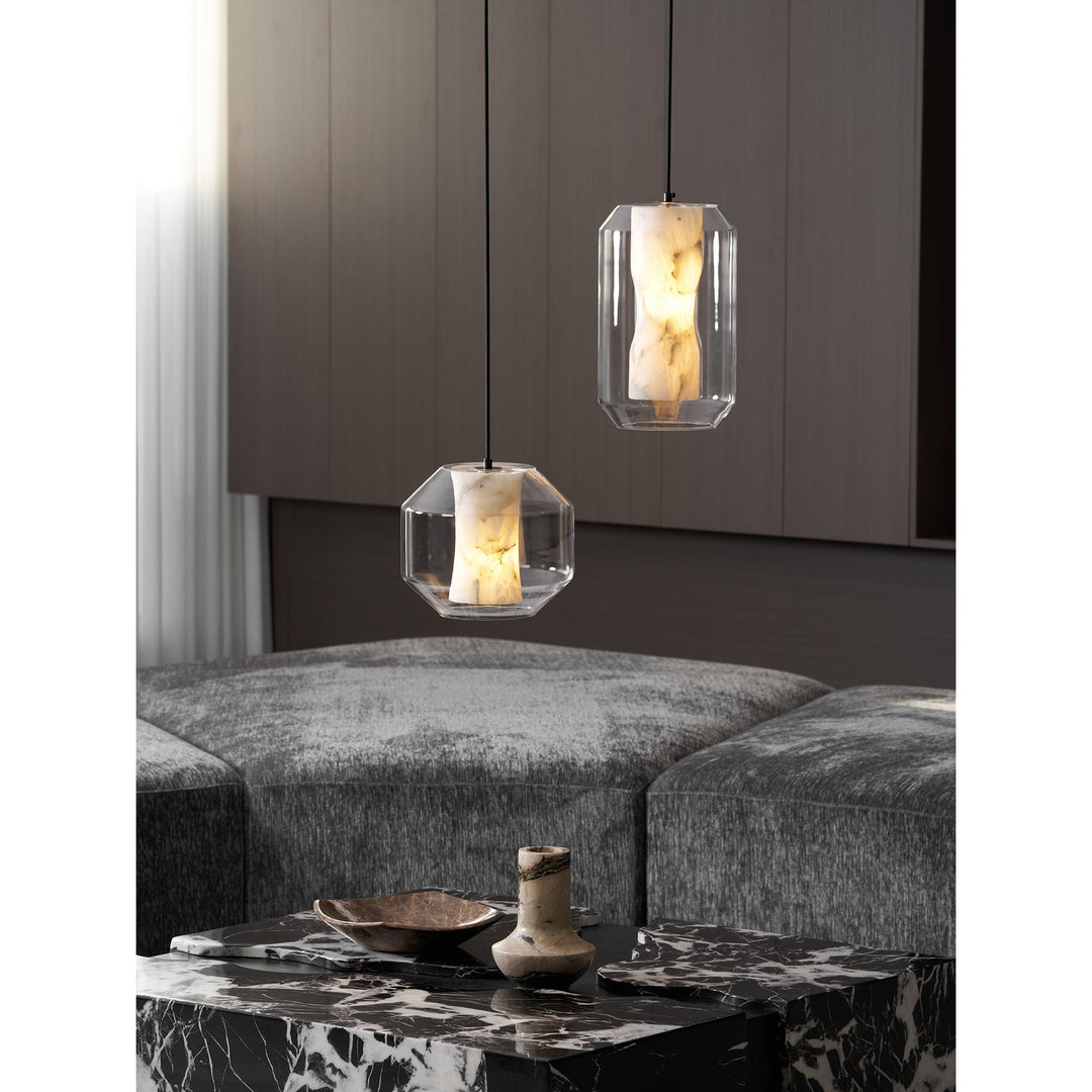 Suspension en verre et albâtre