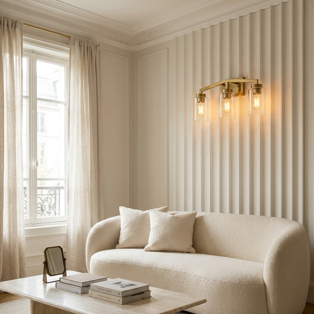 Lámpara de pared con cilindro de vidrio industrial Brassiq - Luz para tocador de baño estilo antiguo