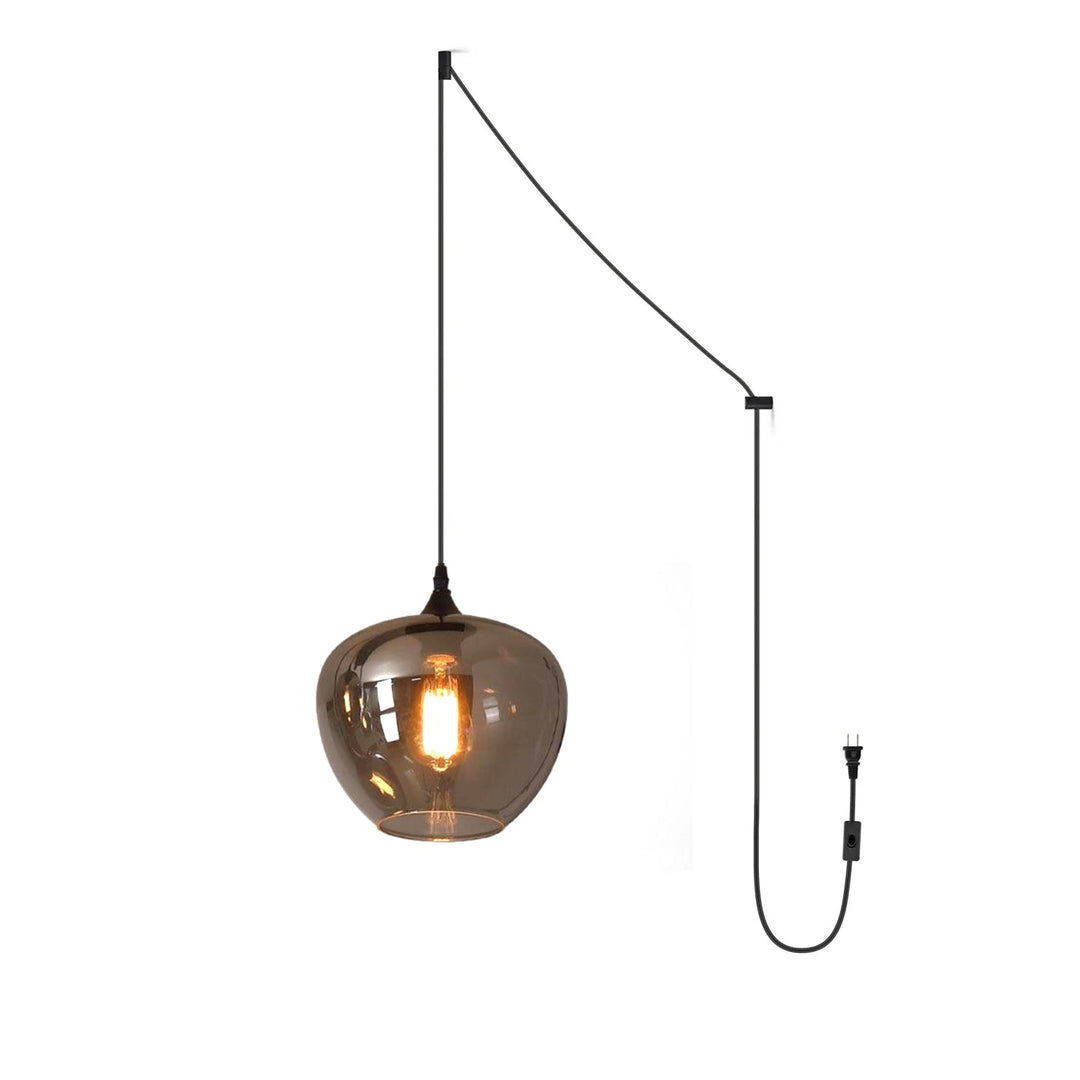 Smoky Gray Hand-Blown Glass Plug-In Pendant