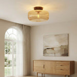 Cargar imagen en el visor de la Galería, Lámpara de techo de vidrio ámbar estriado Amberflow Retro – Montaje empotrado redondo para pasillos y entradas