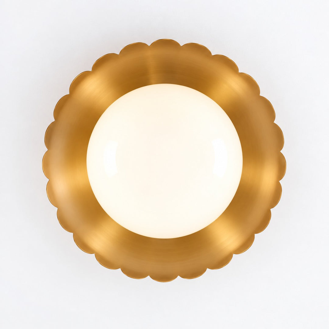Scalloped Metal Brass Trim Globe Shade Flush Mount
