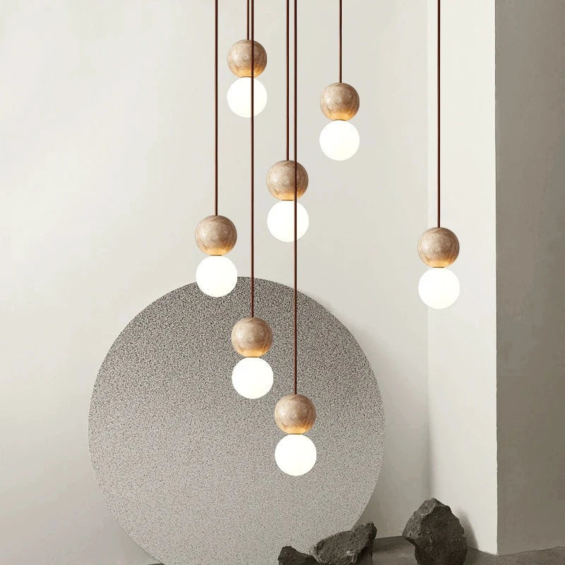Travertin Stein Creme Retro Minimalistische LED Pendelleuchte