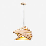 Natural wood slatted pendant light