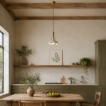 Load image into Gallery viewer, Botanical Glazed Ceramic Pendant Light with Brass-Tone Hardware - in a bright kitchen