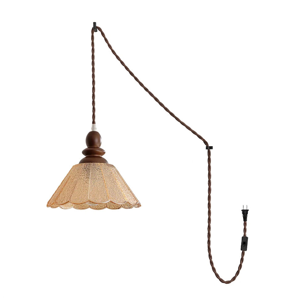 Natural Wood And Glass Plug-In Pendant