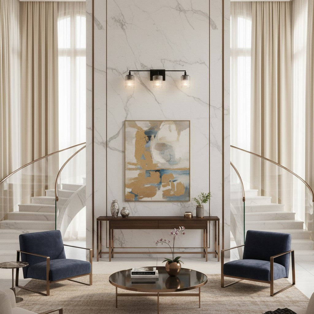 Lirra Dreifach-Glasschirm Schminklicht Schlankes Metall-Design – Badezimmer-Ankleidebeleuchtung