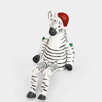Cargar imagen en el visor de la Galería, Hand-carved wooden zebra with santa hat ornament