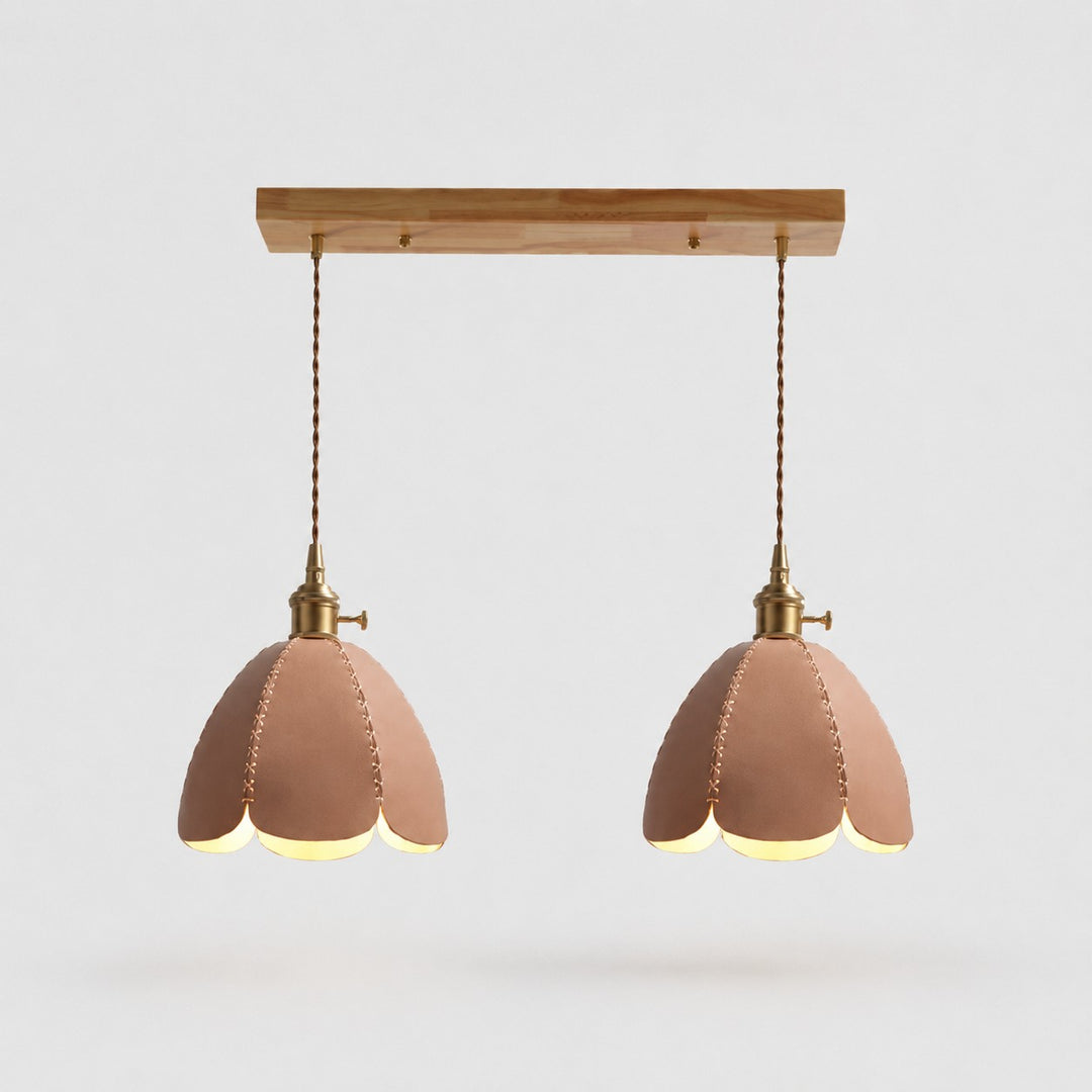 Two-light natural leather linear pendant