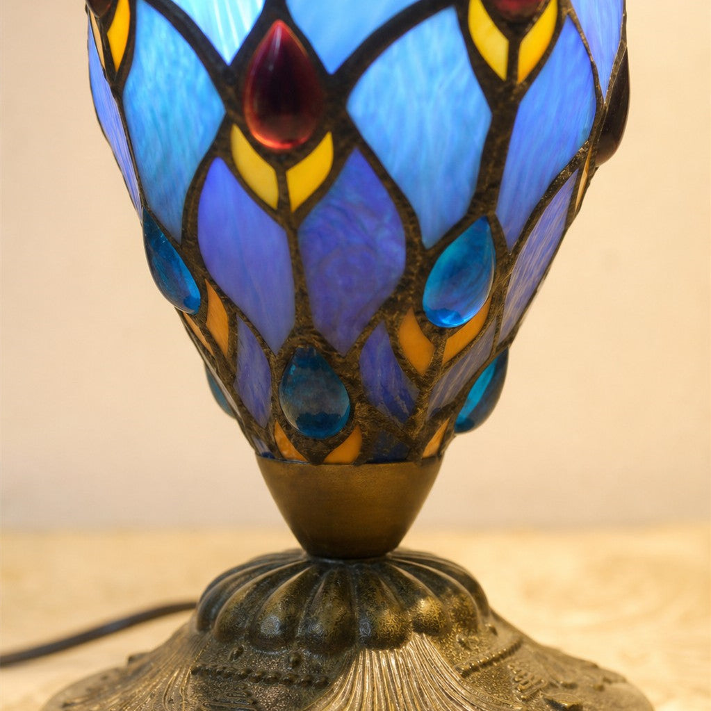 TF Tivanny Art Deco Stained Glass Table Lamp - Vintage Style for Bedroom or Living Room