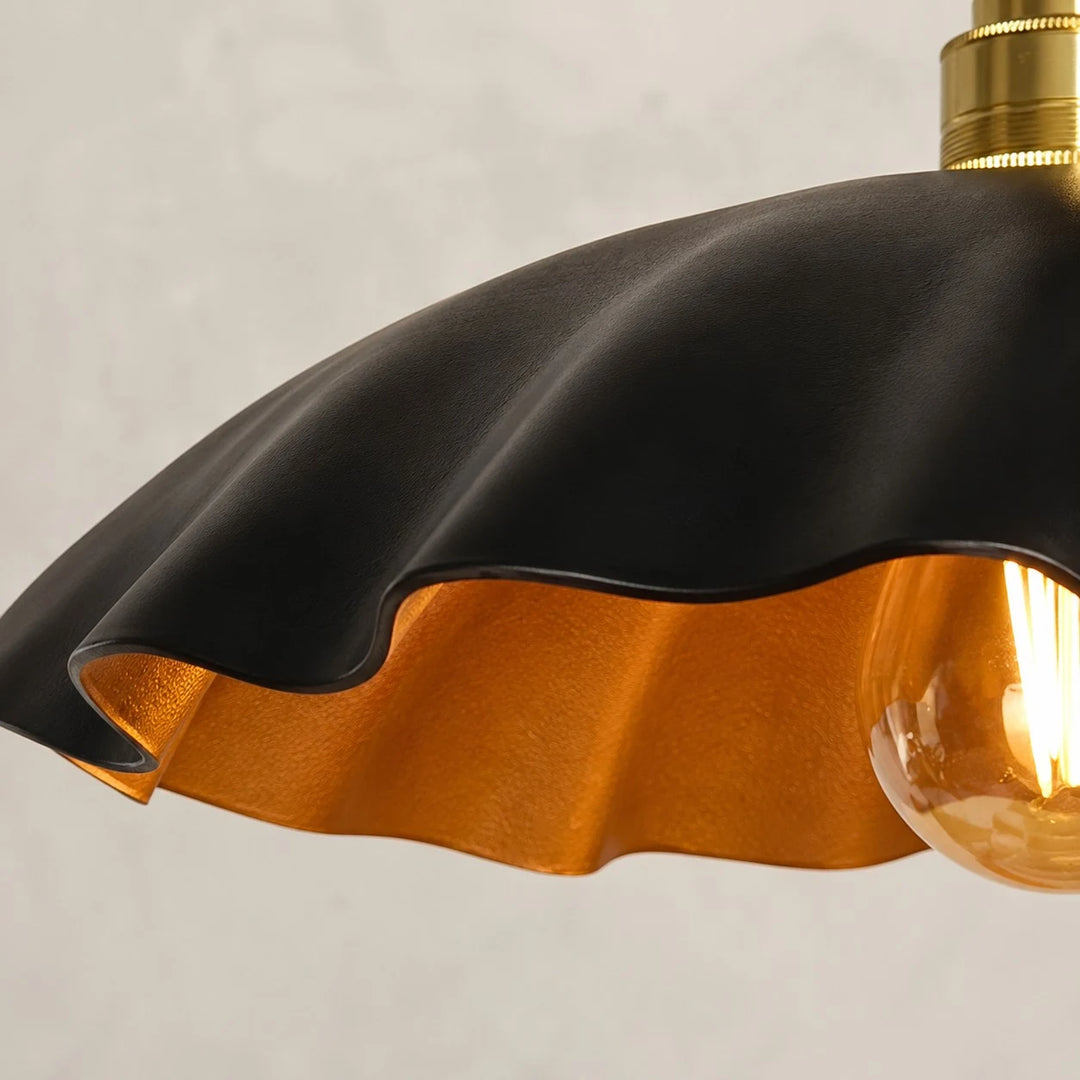 scalloped leather shade edge with warm inner tone