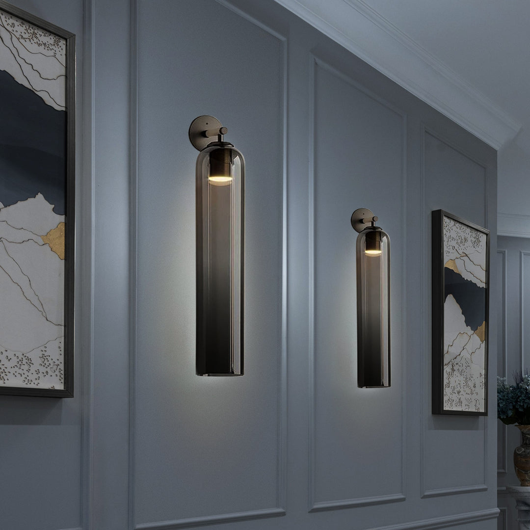 Applique murale LED Art Glass, nickel sable, gris fumé, résistante à l'humidité