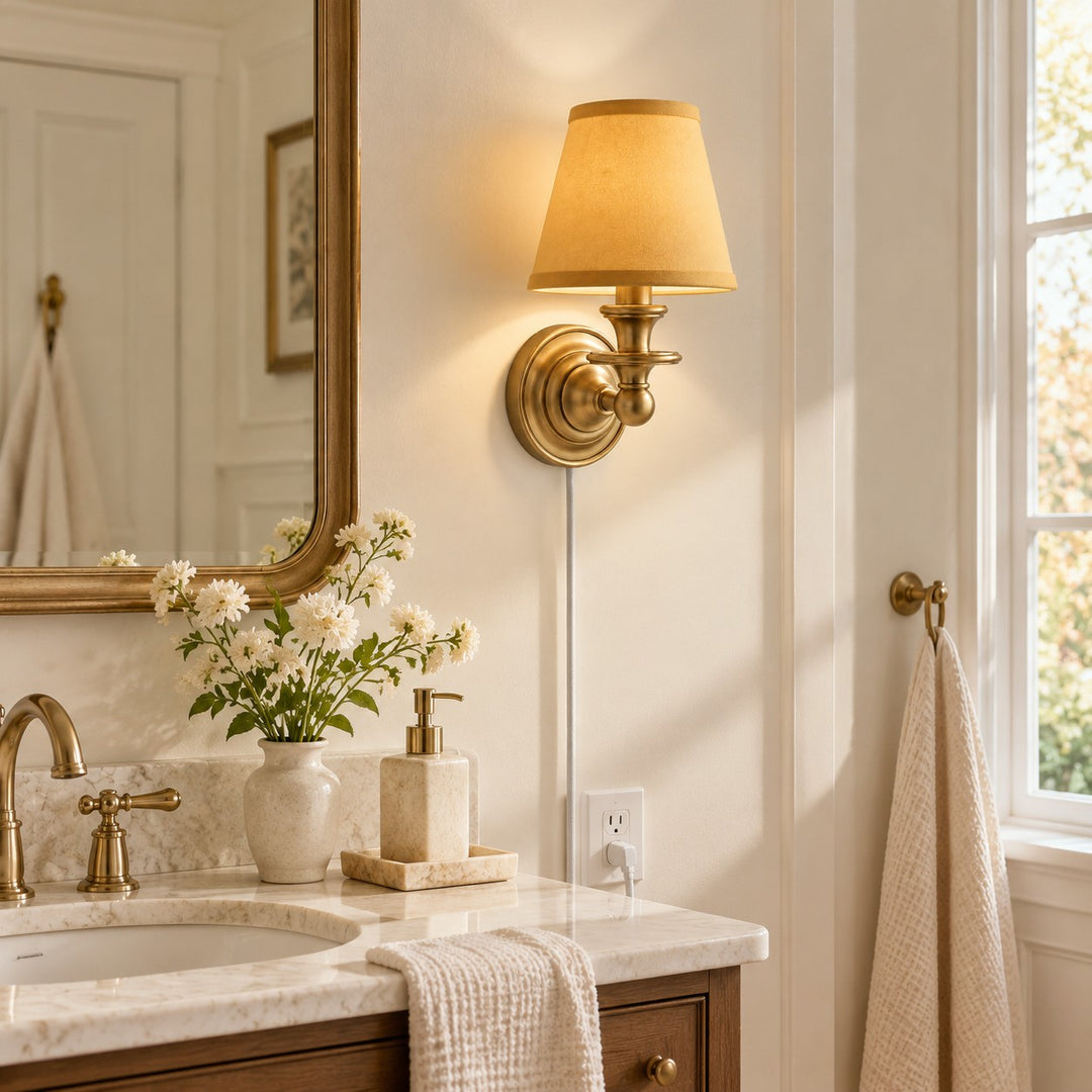Rowan No-Wire Flat Drum Shade Wall Sconce – Plug-In Fabric Wall Light