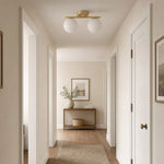 Load image into Gallery viewer, Gold milk glass ceiling light installed in a hallway