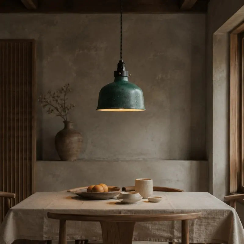 Green pendant in a rustic interior