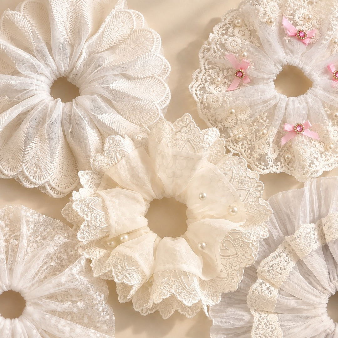 Vintage Lace Lamp Shade Covers with Bows, Pearls & Floral Details