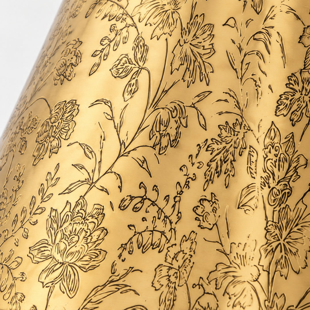 Cone Shade Floral Etching Antique Brass Flush Mount