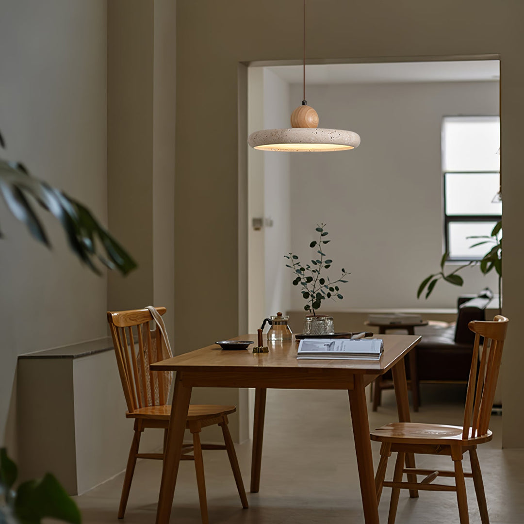 Travertine Wood Plug-In Pendant Light
