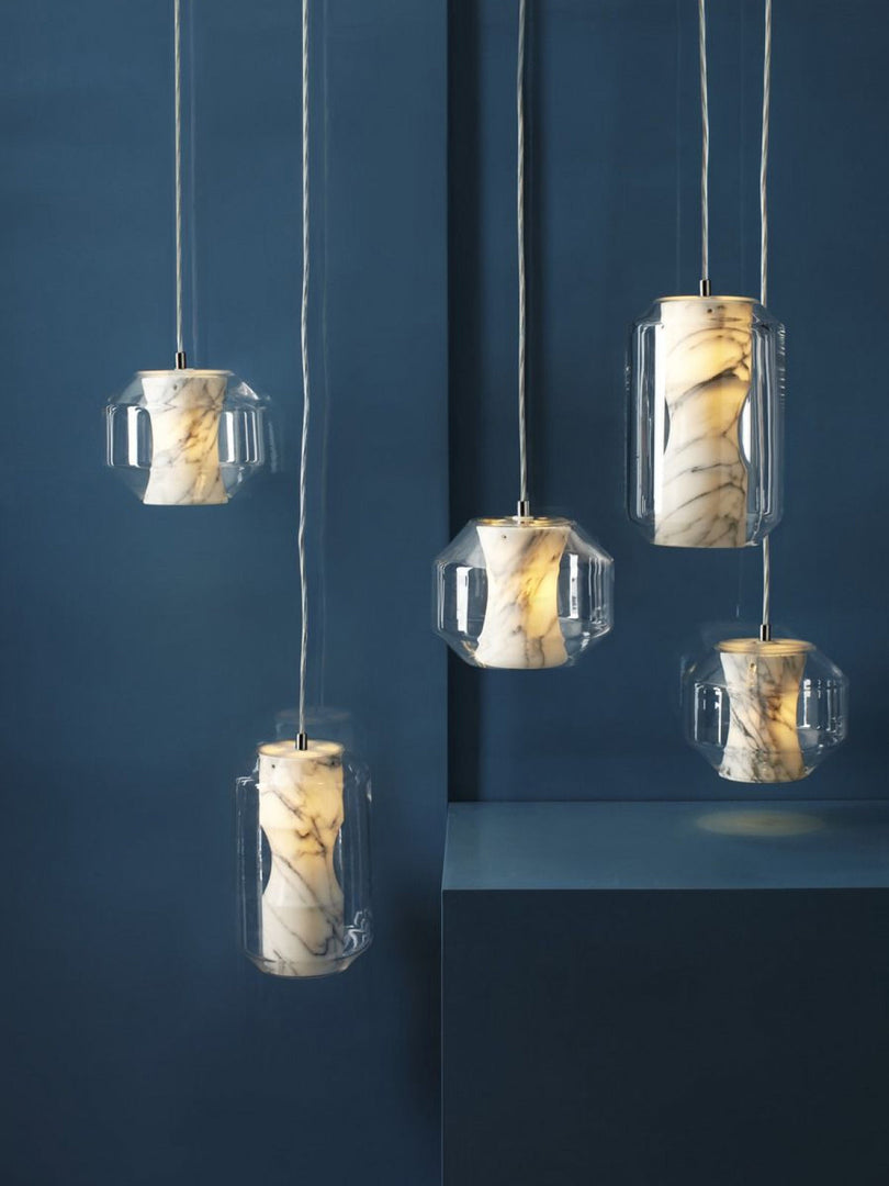 Suspension en verre et albâtre
