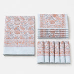 Cargar imagen en el visor de la Galería, Folded mist blue floral cotton linen tablecloth set