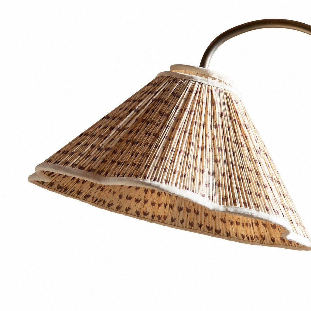 Lámpara de pie con cuello de cisne floral elegante Veslin - Lámpara con pantalla de lino floral para sala
