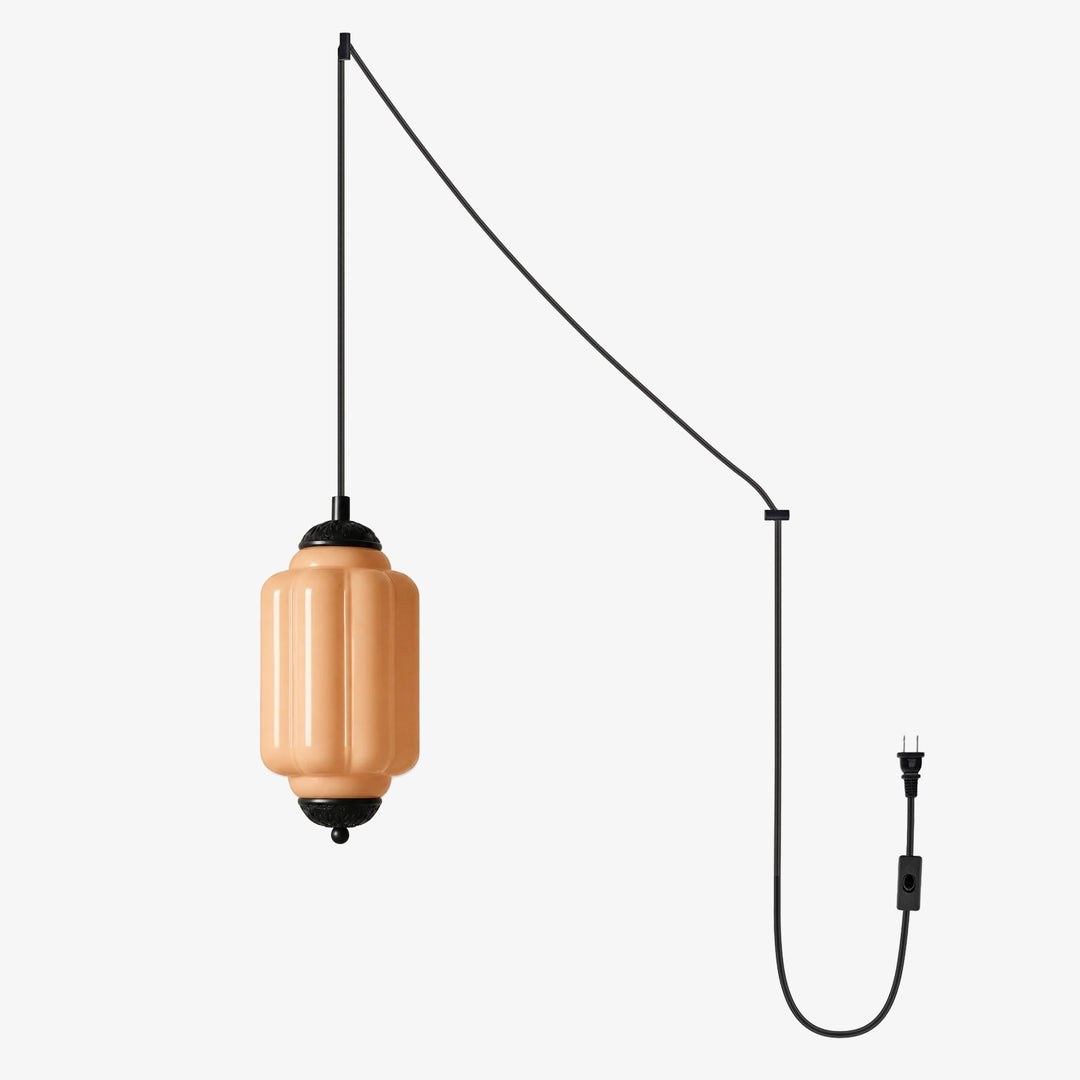 Fluted Glass Antique Brass Plug-In Pendant