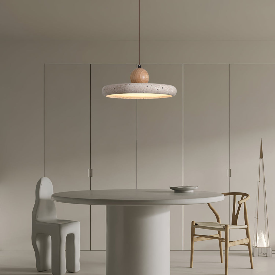 Travertine Wood Plug-In Pendant Light