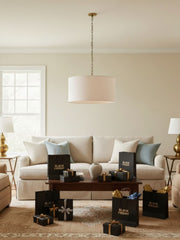 Dumora Linen Drum Pendant Light - Modern White Drum Shade For Dining