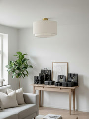 Dumora Double Drum Ceiling Light - Fabric Shade Flush Mount Elegance