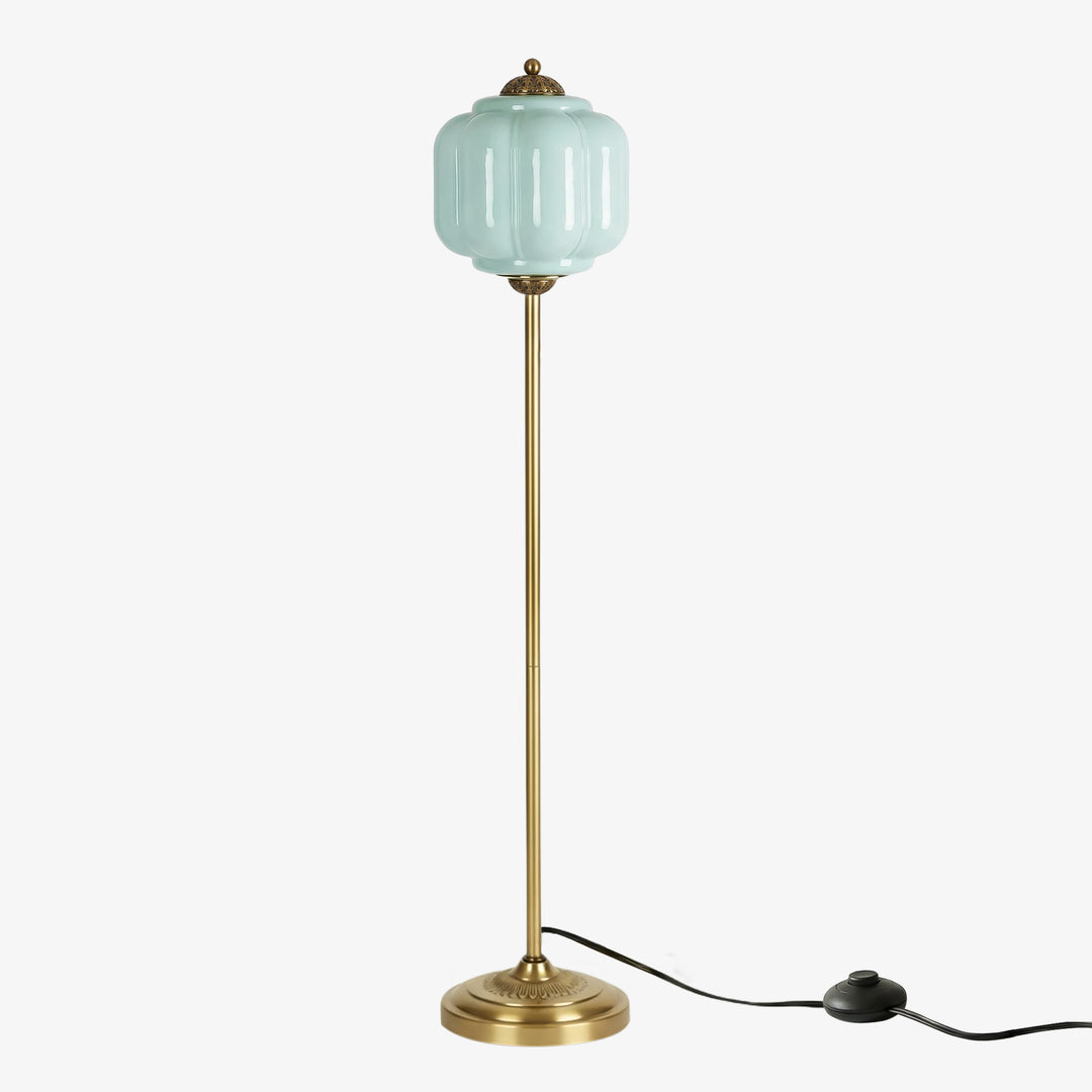 Eloise Textured Glass Pumpkin-Inspired Floor Lamp - Organic Artistry and Retro Style for Living Rooms