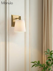 Fabric Sconce Light with Drum Shade – Minimalist Wall Light for Hallways