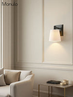 Charger l&#39;image dans la visionneuse de galerie, Applique murale en tissu avec abat-jour tambour – Applique murale minimaliste pour couloir
