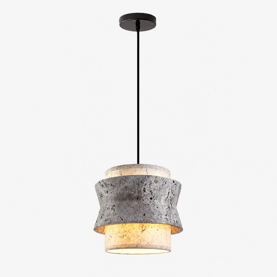 Gray Travertine Stone Pendant Light - Vintage Kitchen Island and Dining Room Lamp