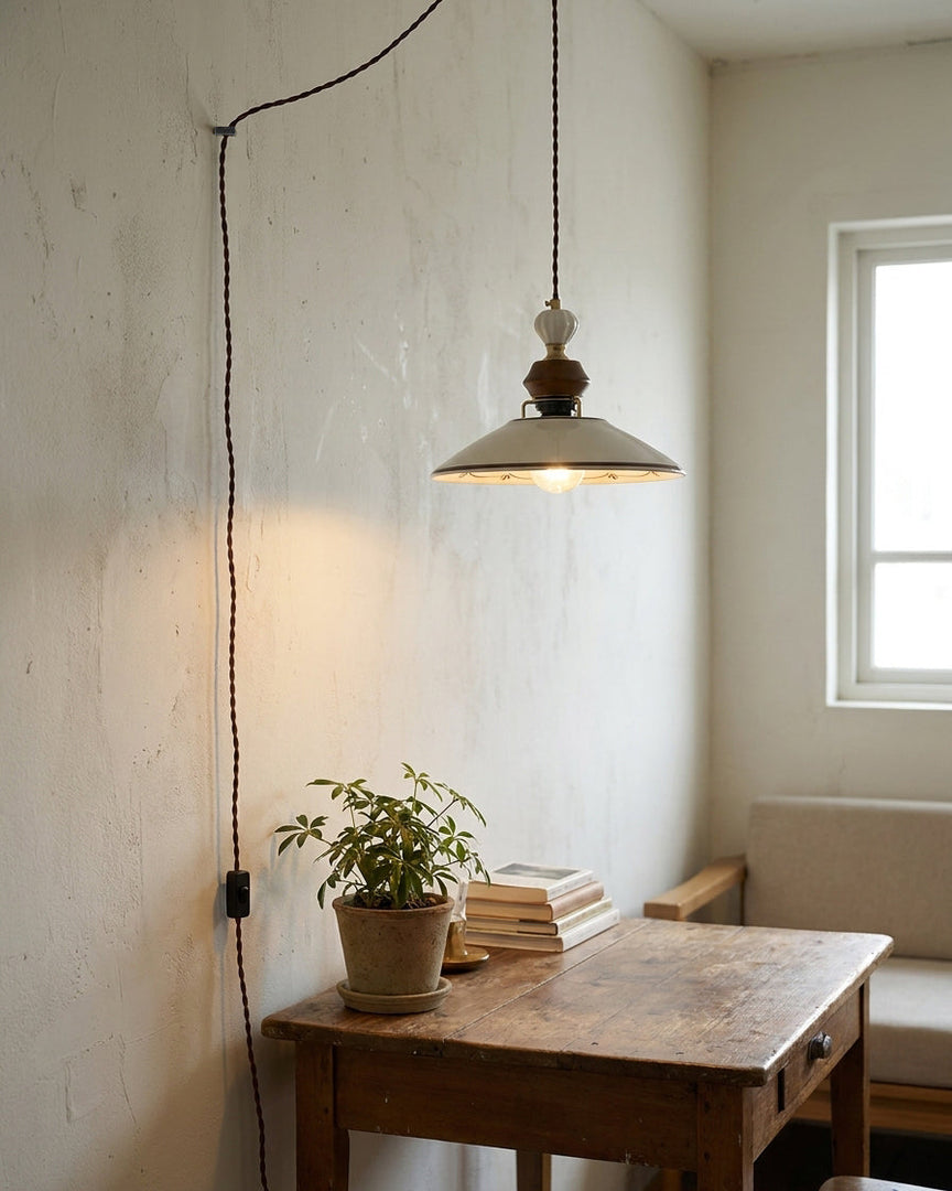 Hand-Painted Ceramic Brown Trim Plug-In Pendant