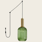 Charger l'image dans la visionneuse de galerie, Green Model A Large ribbed glass plug-in pendant light