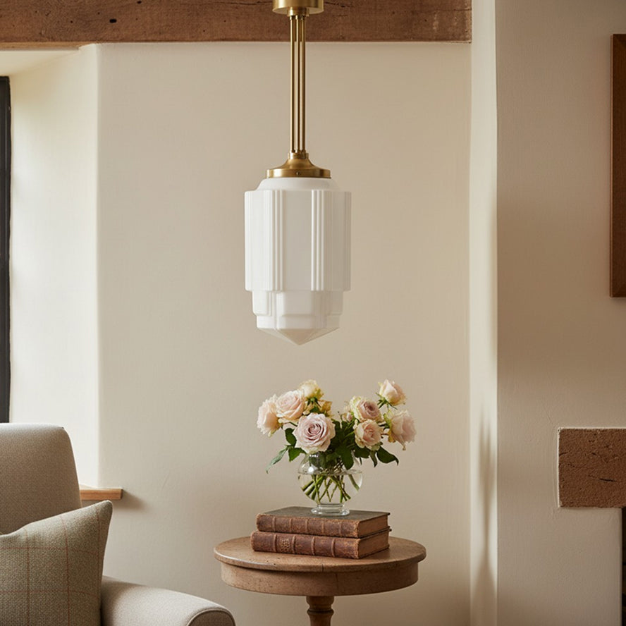 Geotower Glass Opaline Globe Skyscraper Pendant – Art Deco Modern Indoor Accent Light