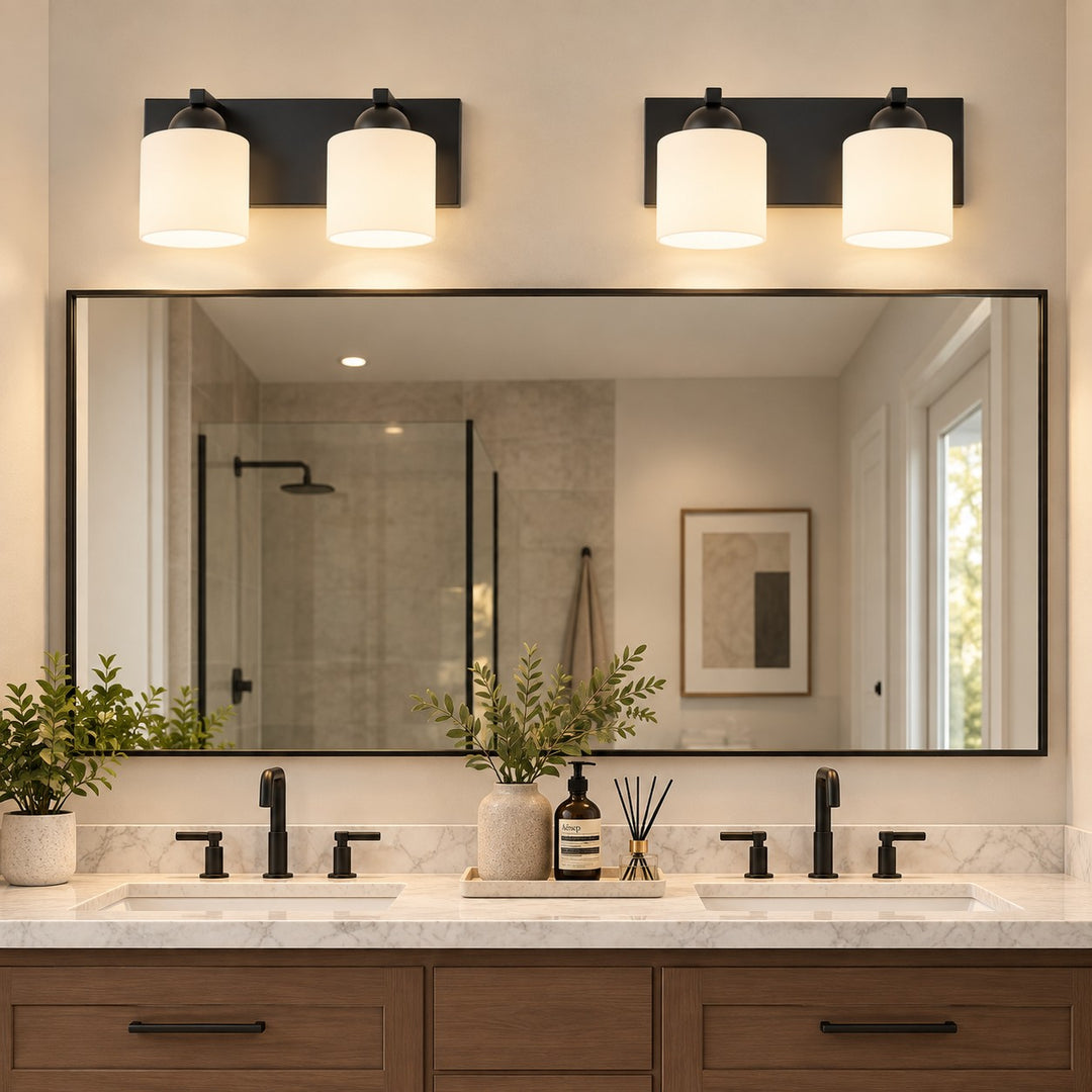Modern Metal Vanity Light with Glass Shades for Bathrooms