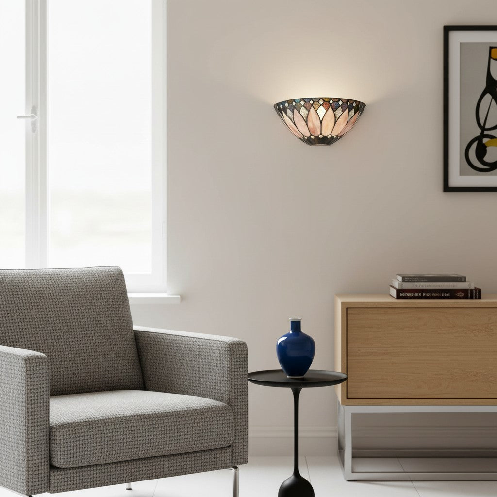 TF Layered Glass and Curved Metal Arm Wall Lamp – Transitional Art Deco Wall Sconce for Bedroom and Entryway