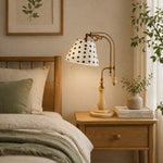 Bild in Gallery-Viewer laden, Beige Fabric vintage wood and brass-tone table lamp